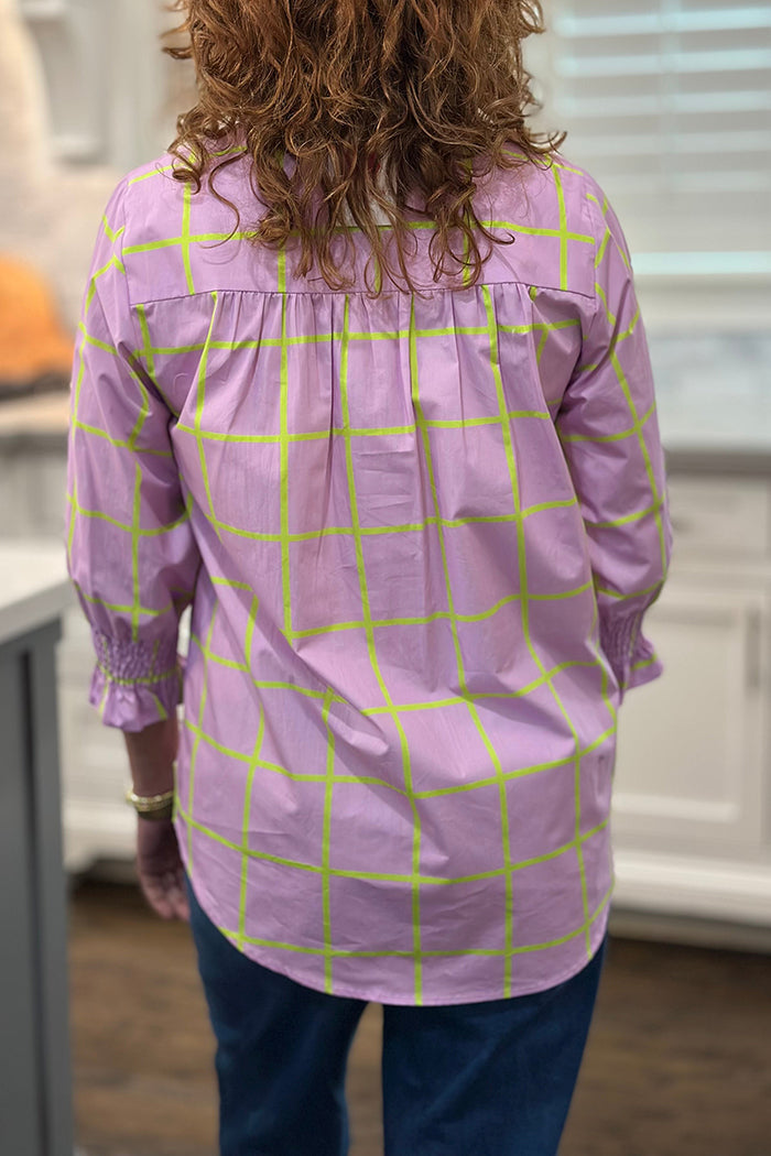 Elastic Cuff 3/4 Sleeve Plaid Top