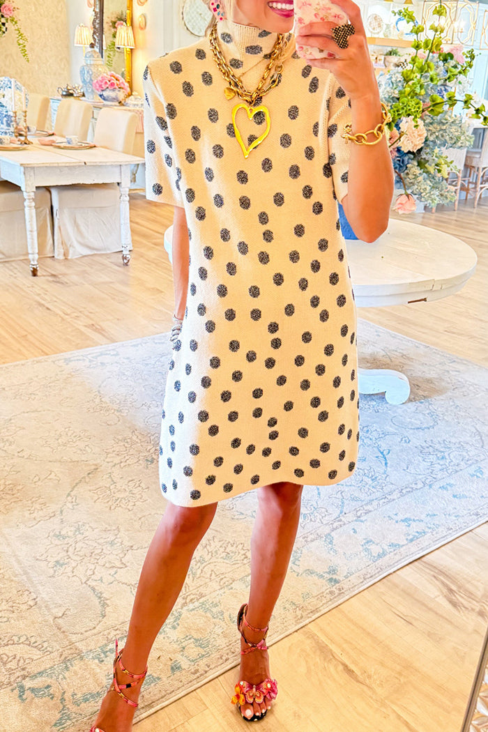Ecru Polka Dot Sweater Dress