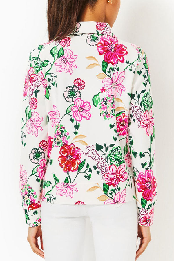 Casual Floral Print Zip-Up Sweatshirt