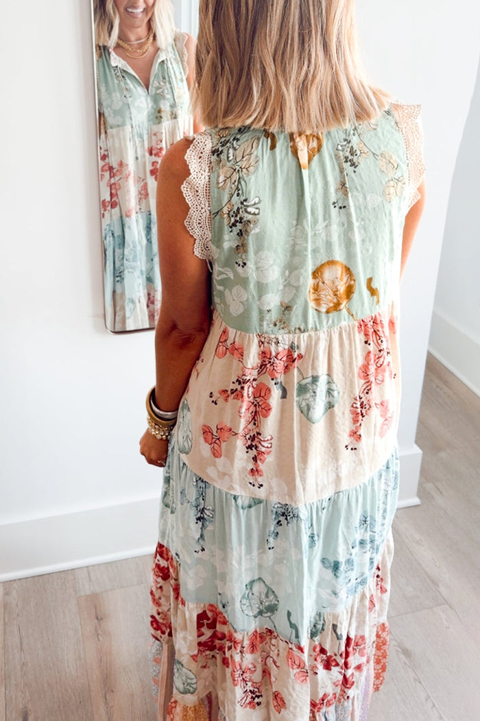 Patchwork Floral Pocket Maxi Dress