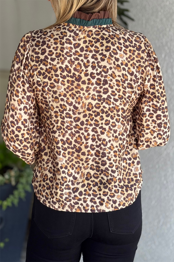 Ruffle Trim Leopard Print Top