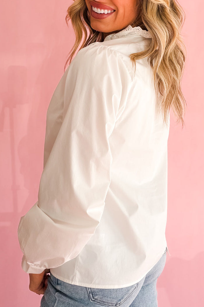 Ruffle Eyelet Lace Long Sleeve Top