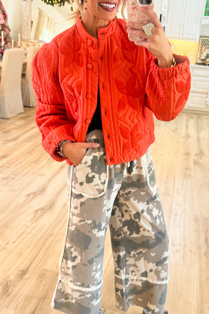 Casual Orange Flower Detail Jacket