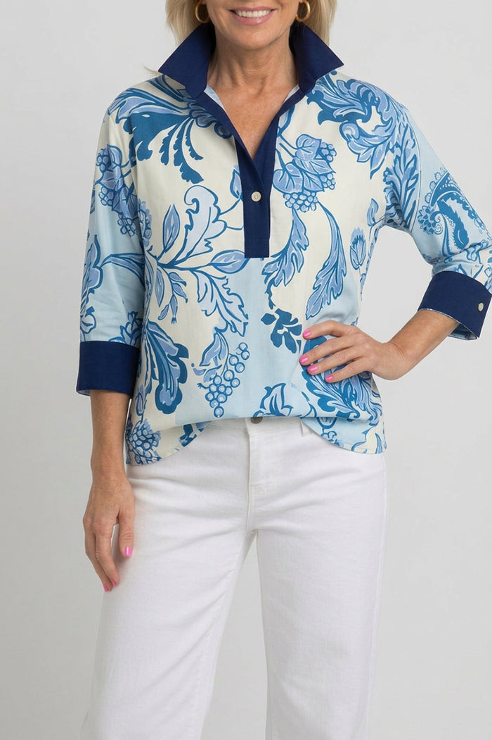 Contrast Collar Cuff Three Quarter Top