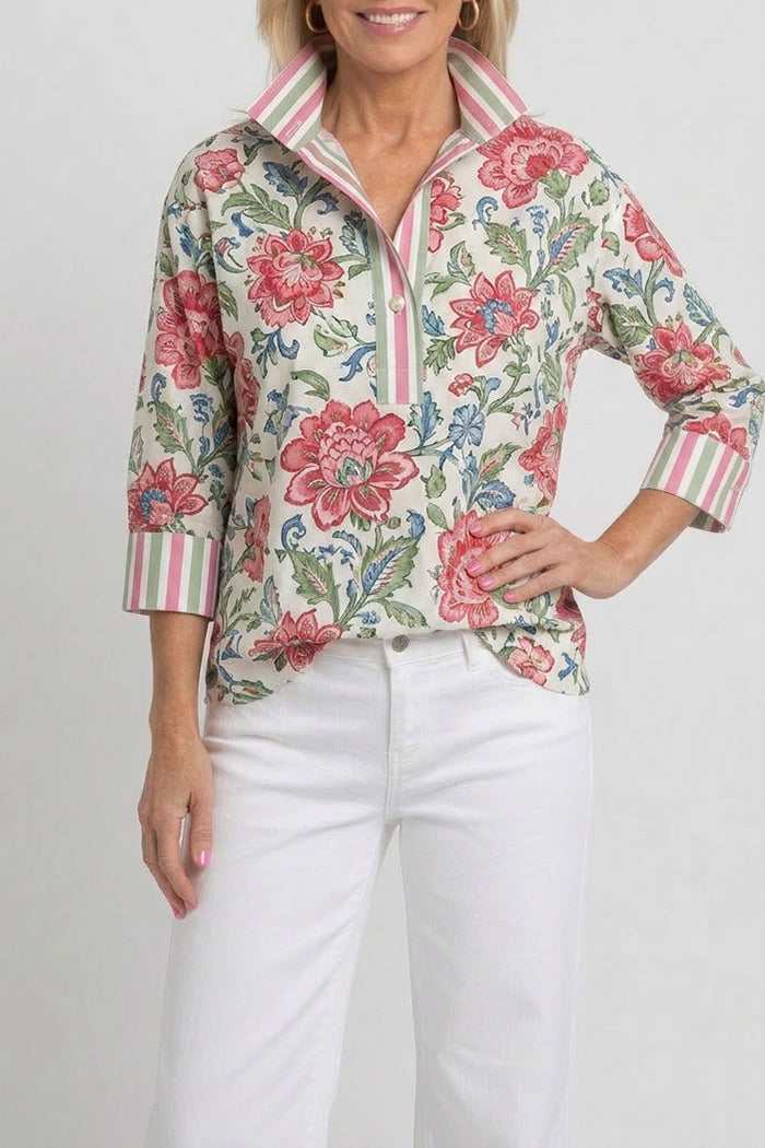 Floral Print Contrast Collar Top