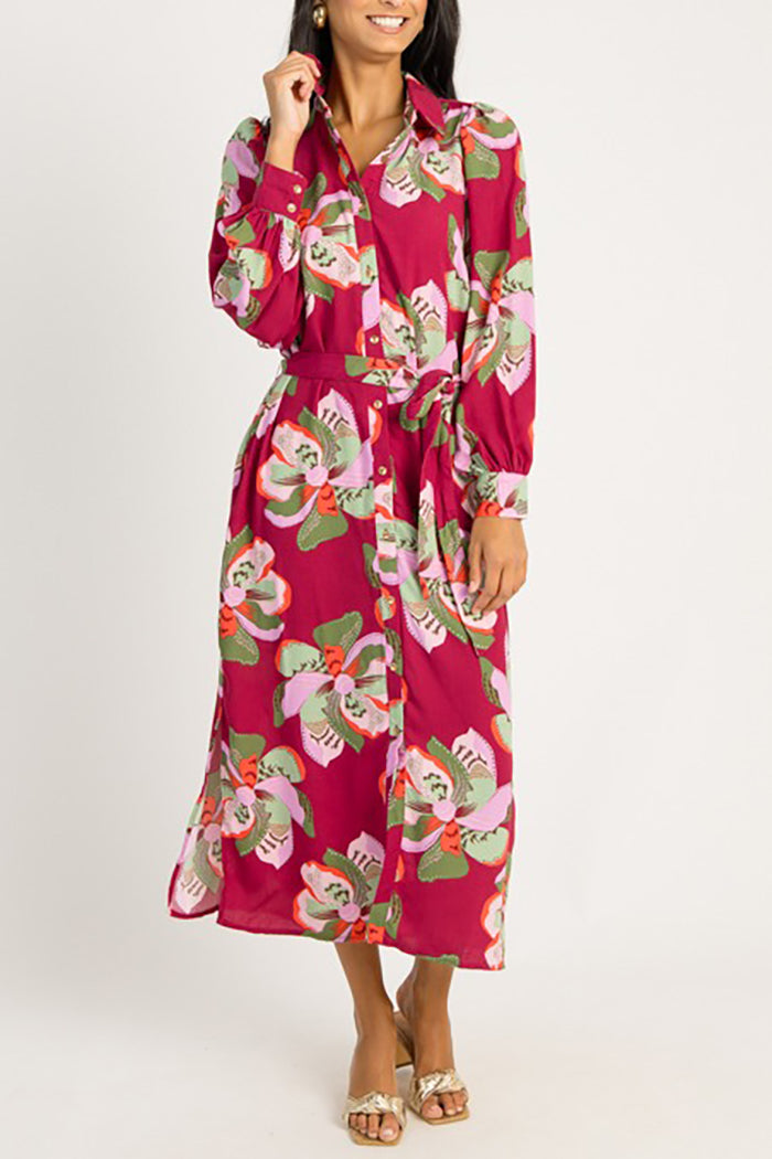 Floral Side Slits Button Dress