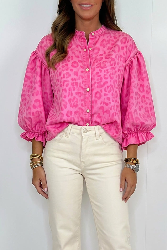 Leopard Print Puff Sleeve Top