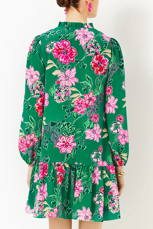 Floral Print Ruffled Hem Dress