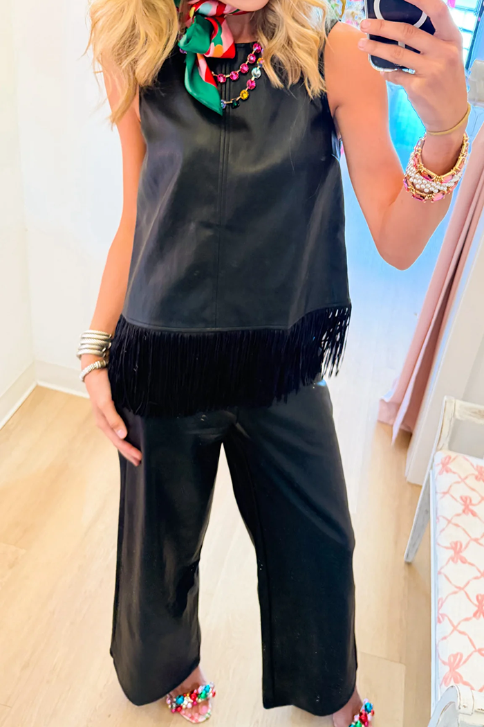 Black Faux Leather Wide Leg Pants