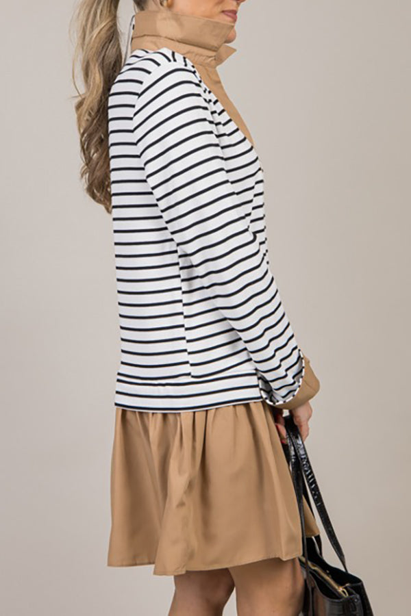 V-Neck Stripe Contrast Dress