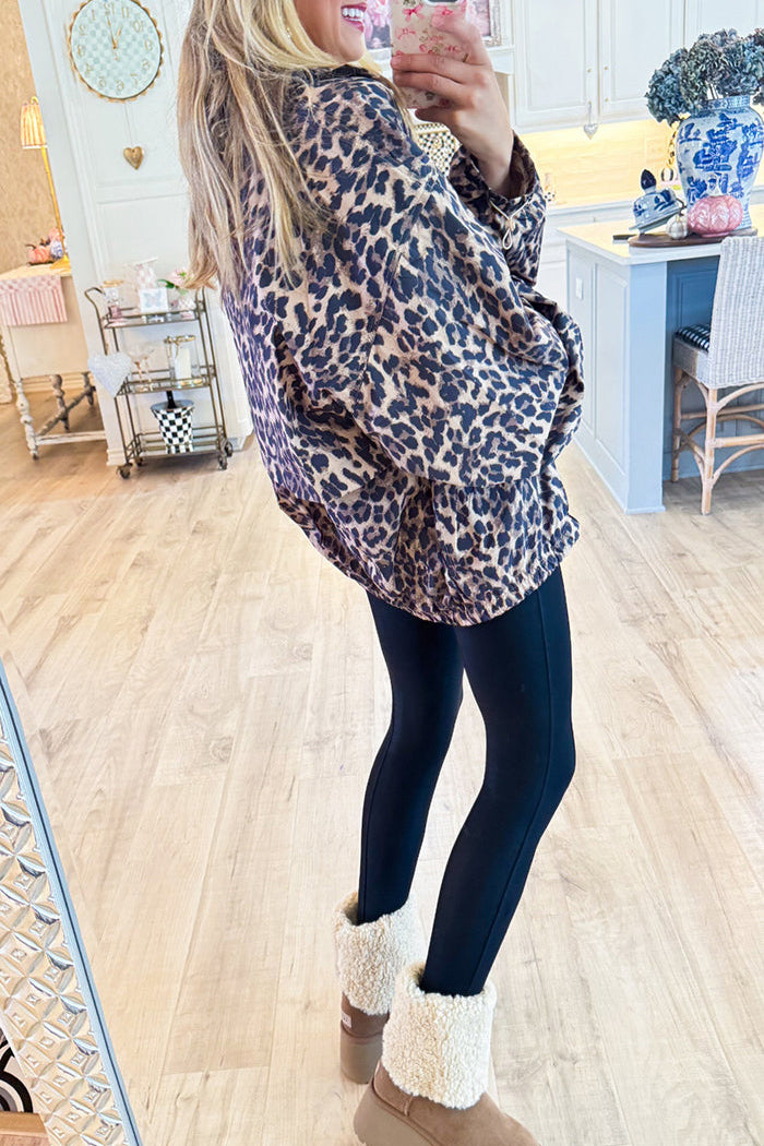 Casual Leopard Pattern Zip Up Jacket