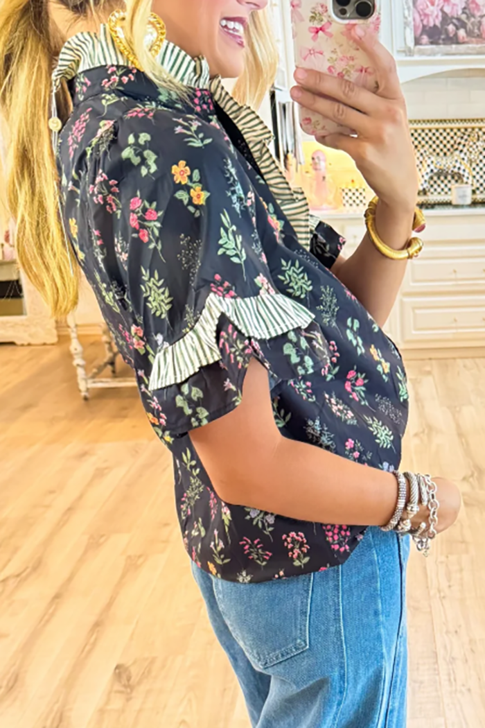 Floral Stripe Contrast Top