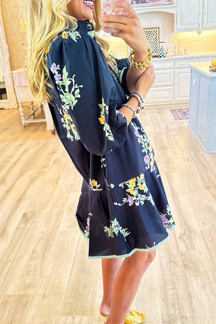Floral Flounce Hem Pocket Dress