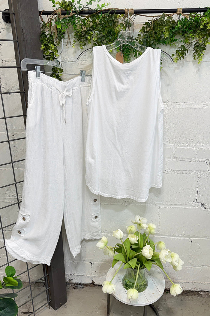 White Tank Wide Leg Pants Two Piece Set