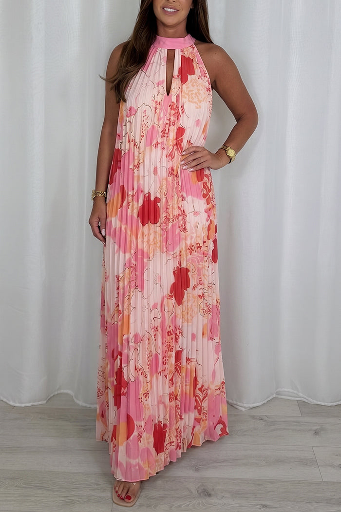 Sleeveless Pleated Floral Maxi Dress