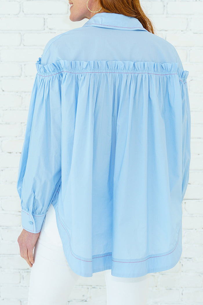 Ruffle Shoulder Swing Button Top