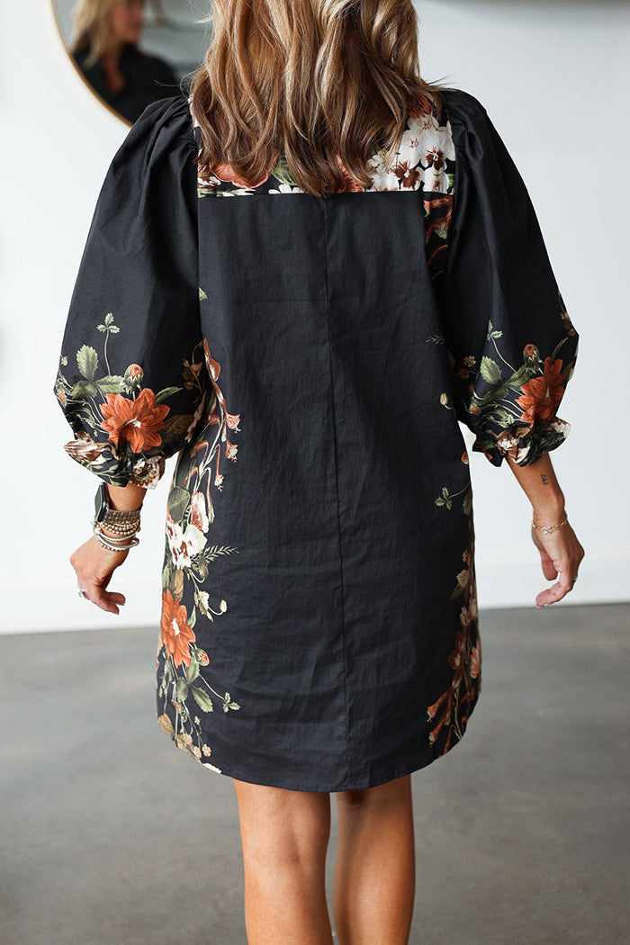 Button Front Floral Side Pocket Dress