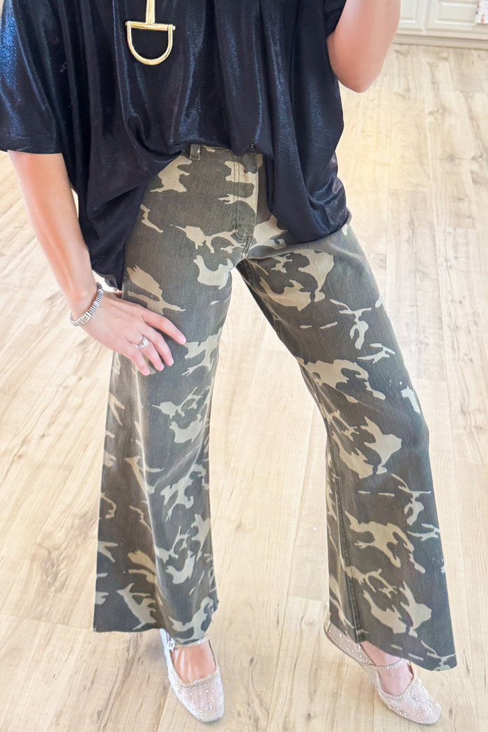 Camo High Waisted Wide Leg Pants