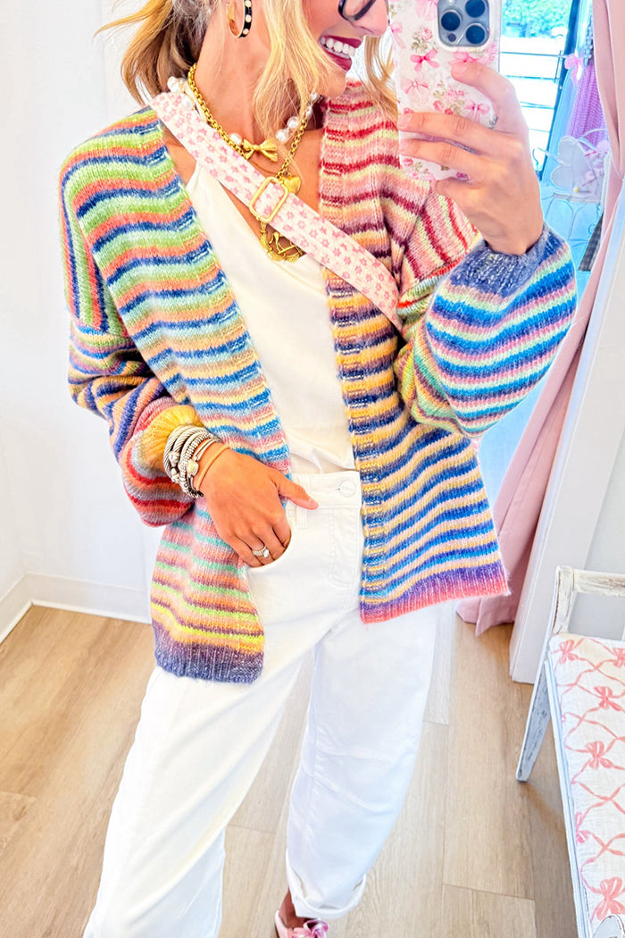 Rainbow Stripe Long Sleeve Cardigan