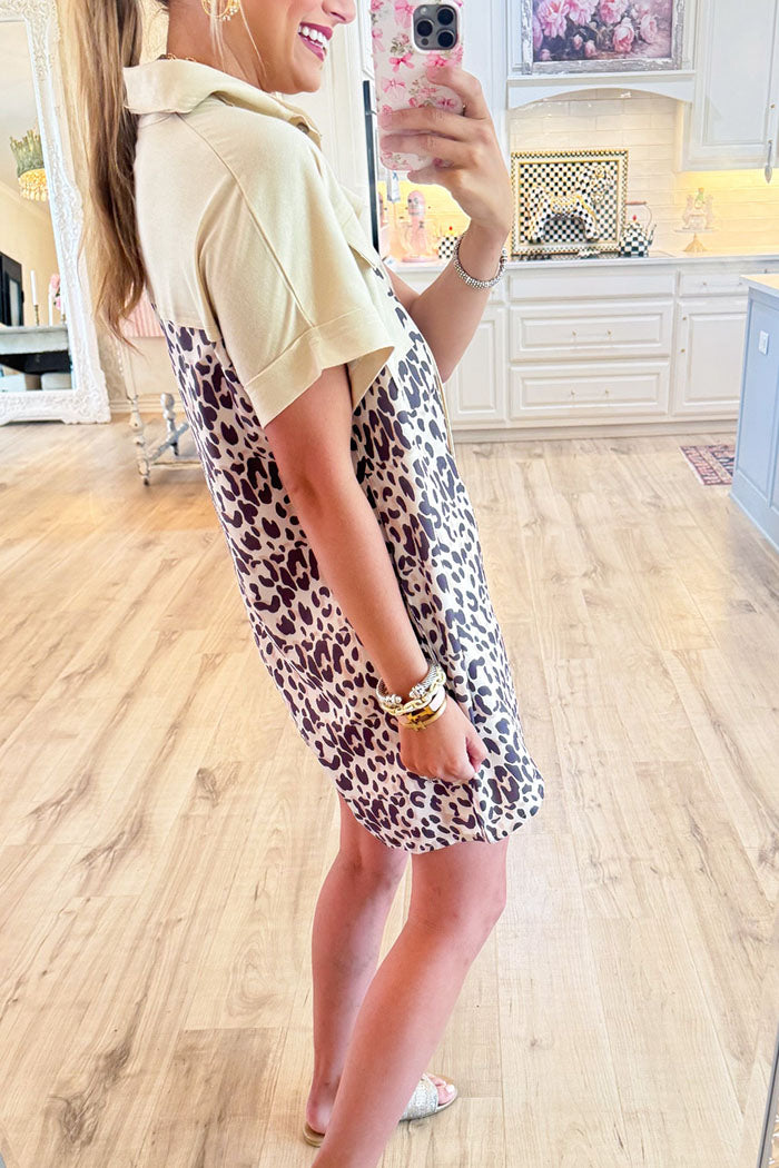 Leopard & Cream Buttoned Collard Jumpsuit