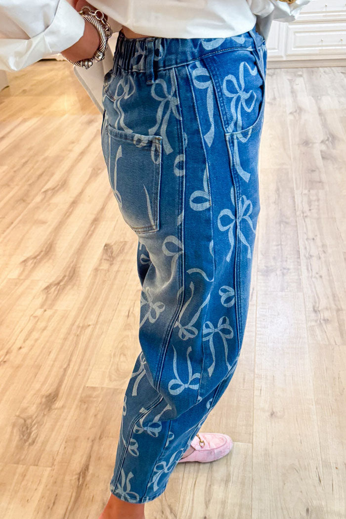 Casual Bow Pattern Straight-Leg Jeans