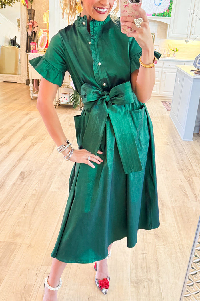 Green Button Up Midi Dress