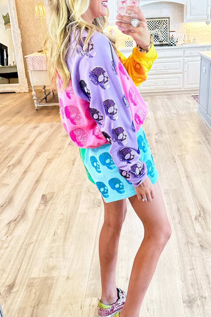 Colorblock Skull Shorts Set