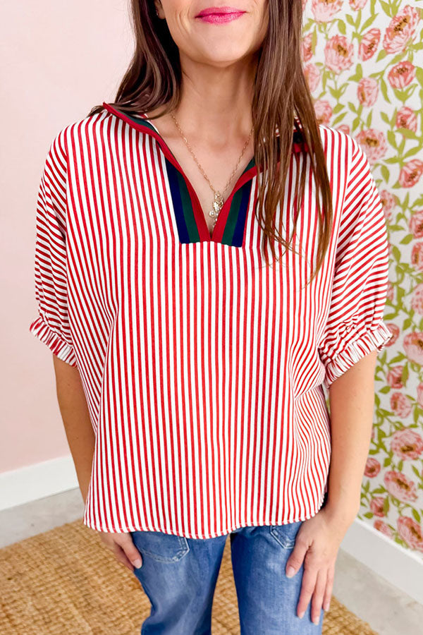 Casual Stripe Dolman Sleeve Blouse