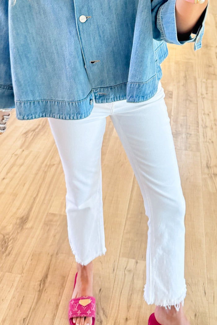 Raw Hem White Flare Cropped Jeans