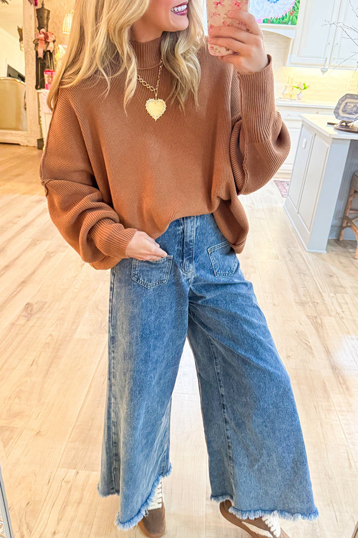 Casual Deep Camel Oversized Sweater