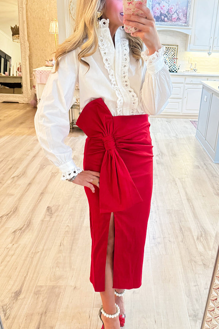 Eyelet Accent Buttoned Long Sleeves Blouse