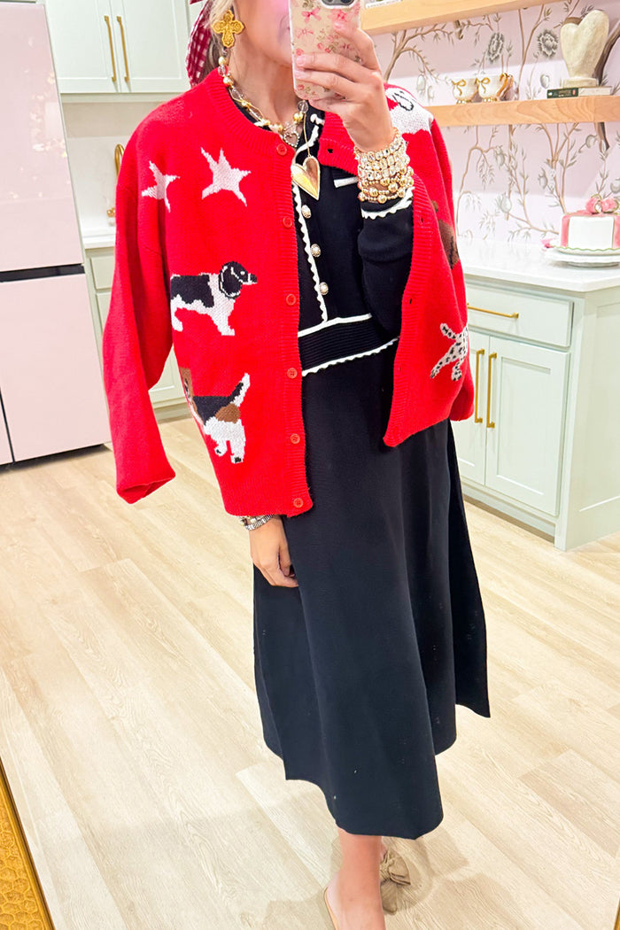 Black Long Sleeve Collared Knit Dress