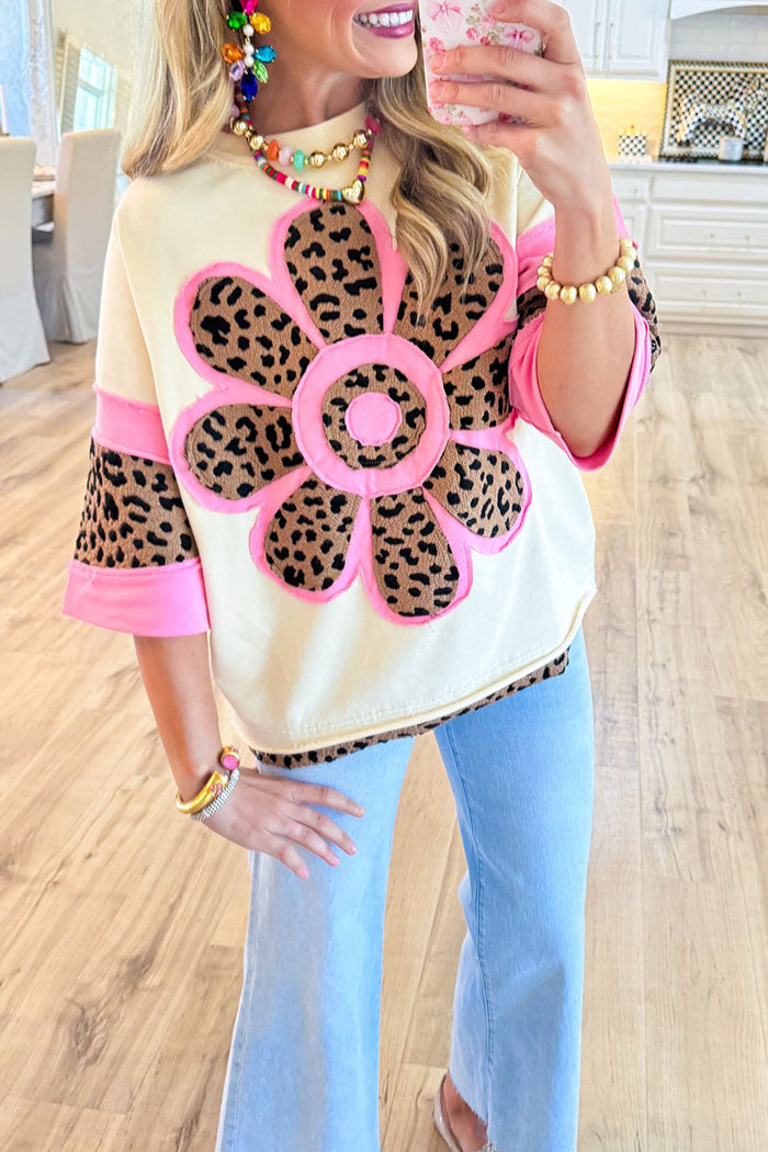 Dolman Sleeve Leopard Floral Top