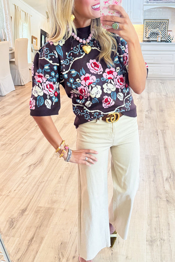 Floral Short Sleeve Knit Top