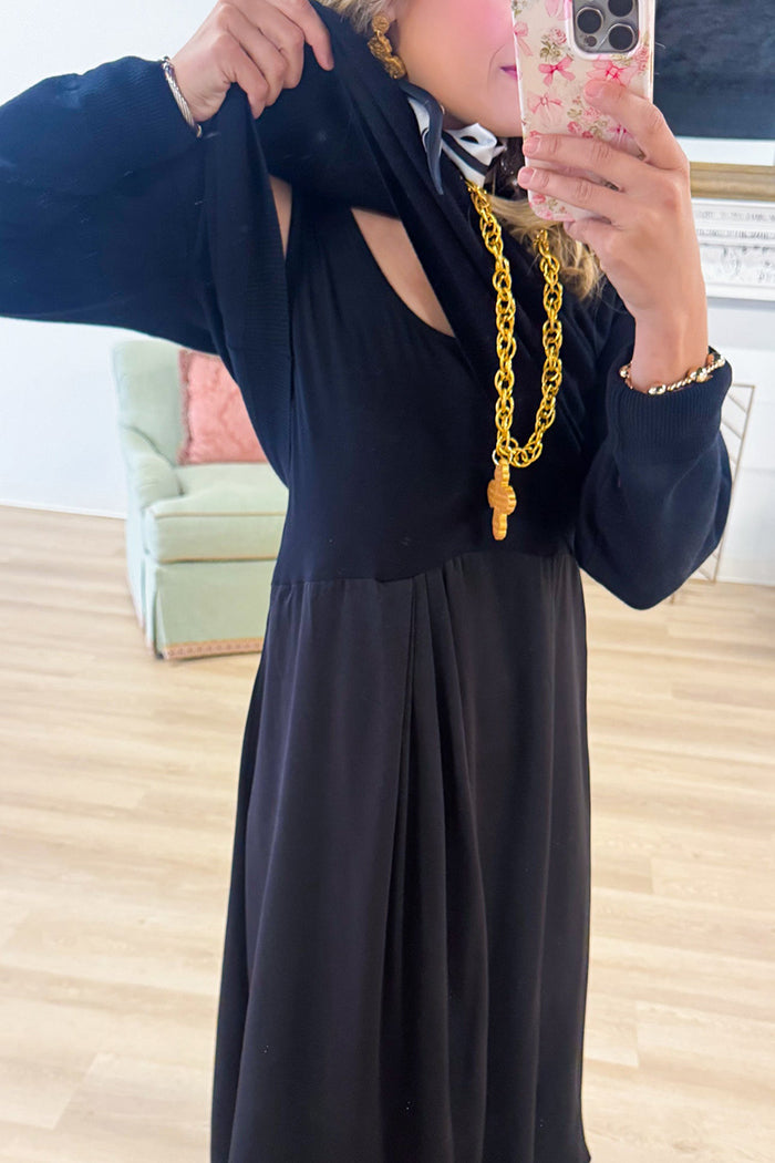 Black Knotted Sweater & Flowy Maxi Dress