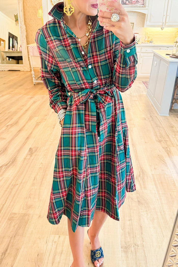 Casual Plaid Belt Dress