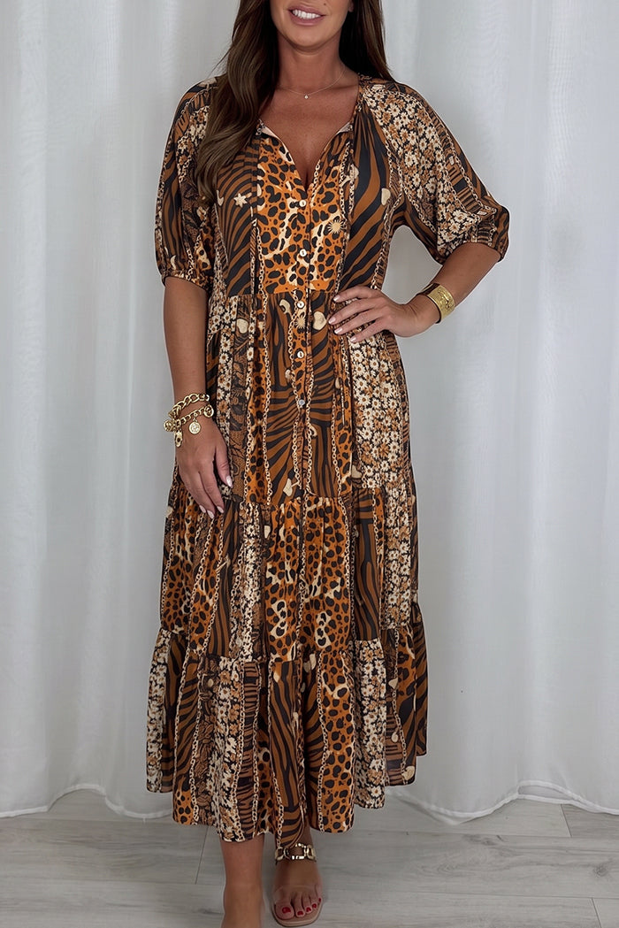 Animal Print Tiered Maxi Dress