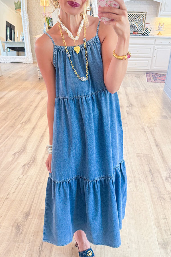 Denim Tiered Maxi Dress