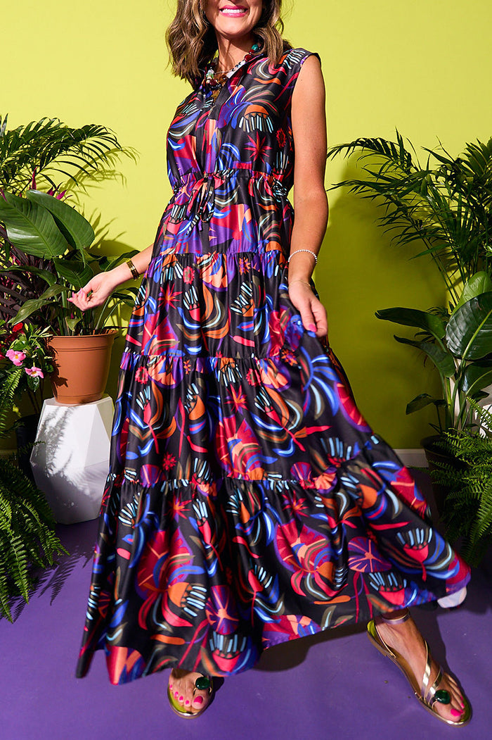 Sleeveless Palm Print Maxi Dress