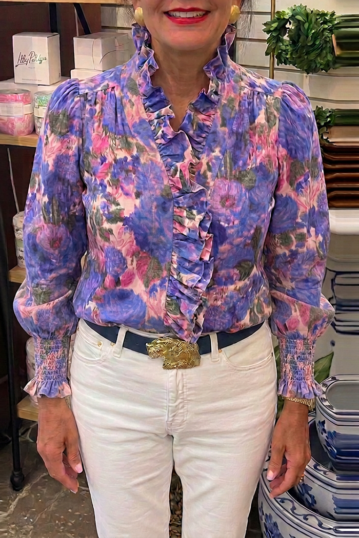 Casual Floral Print Ruffles Top