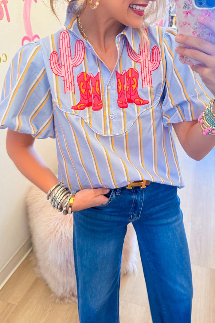 Stripe Western Embroidered Top