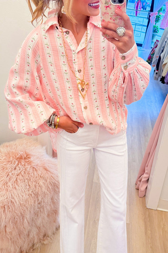 Floral Stripe Button Up Top