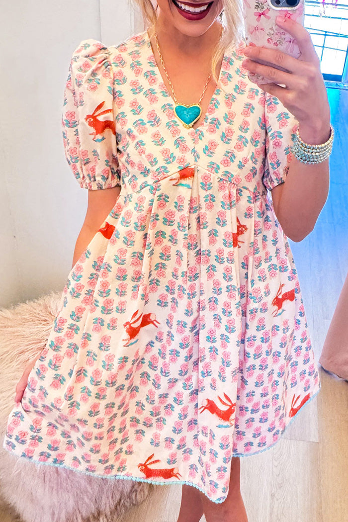 Flower Print Puff Sleeves Dress