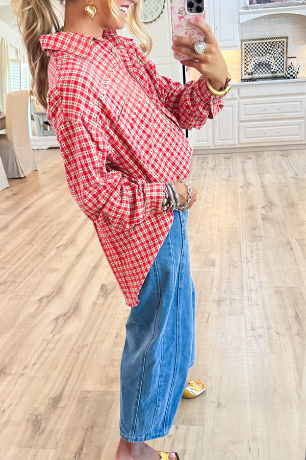 Boho Plaid Button Down Washed Shirt