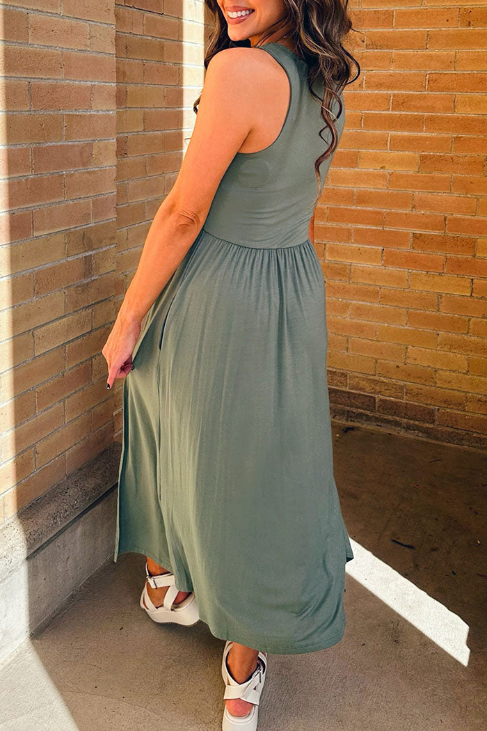 Sleeveless Slitted Pocket Dress