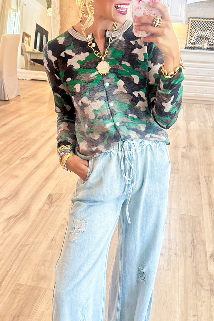 Casual Multi Faded Camo Cardigan