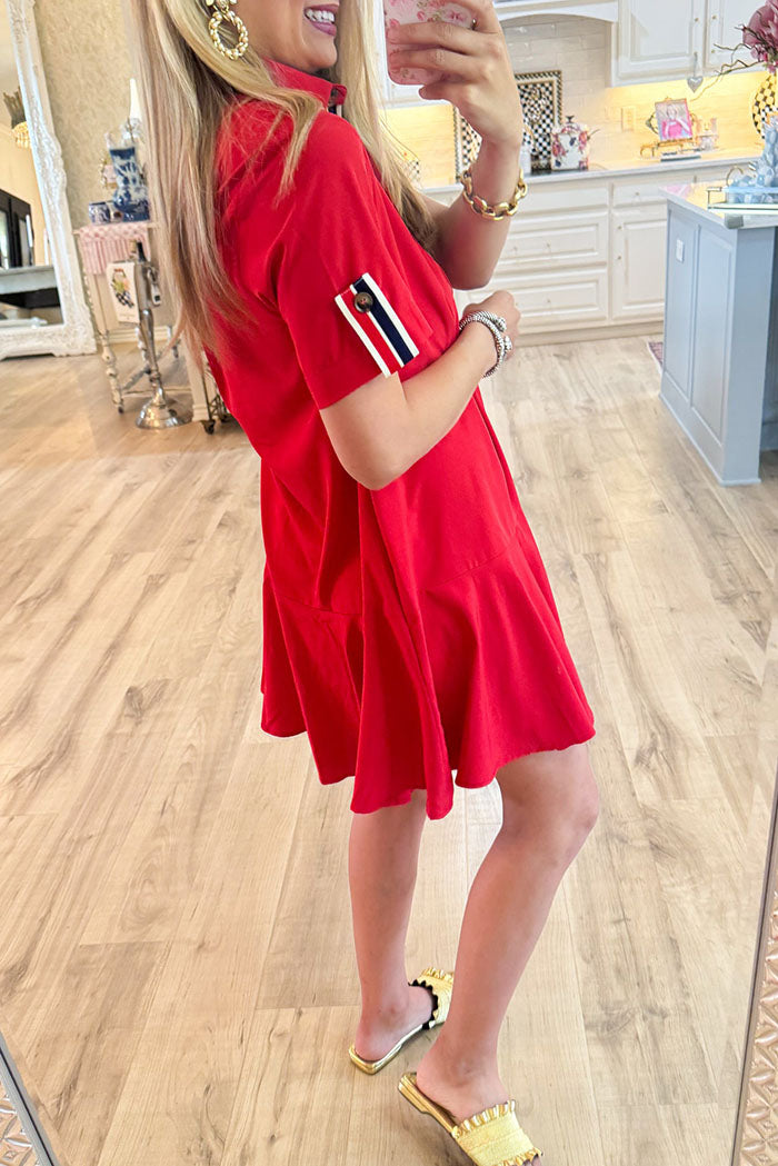 Striped Trim Side Pockets Dress