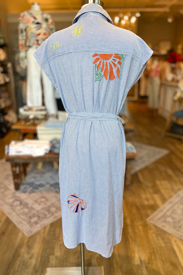 Belted Striped Cap Sleeve Shirt Dress