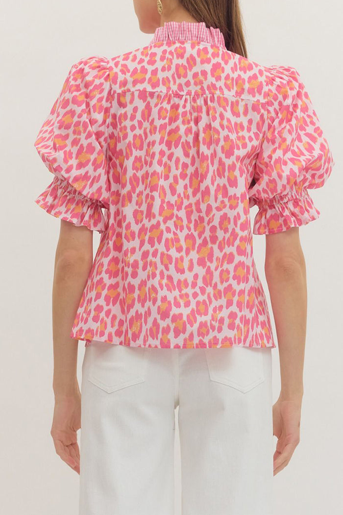 Leopard Print Puff Sleeve Top