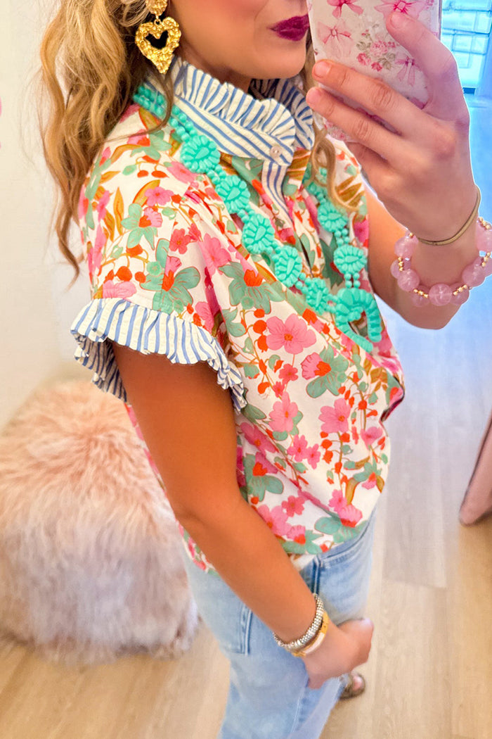 Striped Ruffle Floral Top